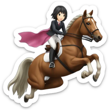 Obstacle flying over equestrian Japanese girl sticker