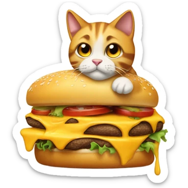 Cat eating cheeseburger sticker