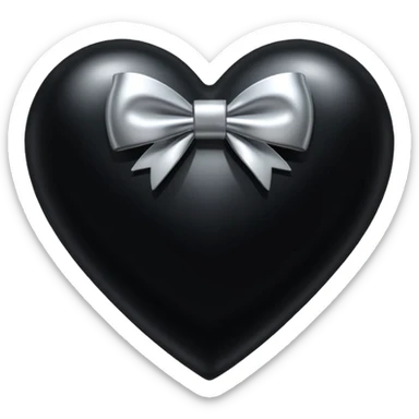glossy black heart with a silver bow sticker