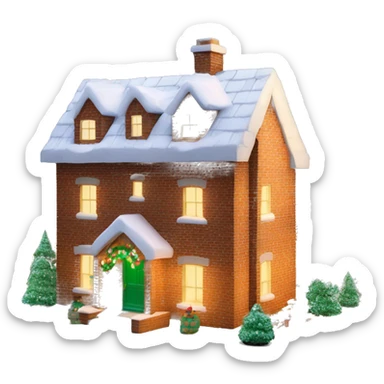 A Christmas house ￼with snow and lights on it made out of bricks  sticker