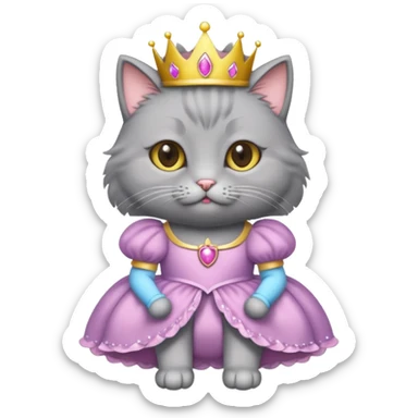 Fluffy grey SUPER CUTE cat with a princess outfit sticker