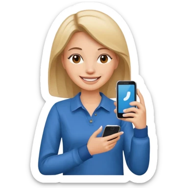 woman casual clothes holding one mobile phone sticker