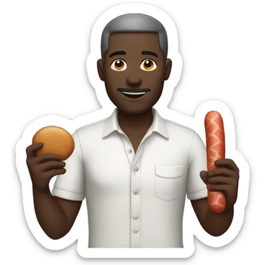 Dark skinned Man holding sausage sticker