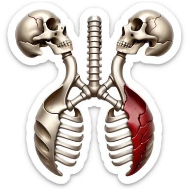 metallic anatomic bones with traces of blood, steel texture, dark dramatic tone, clean background sticker