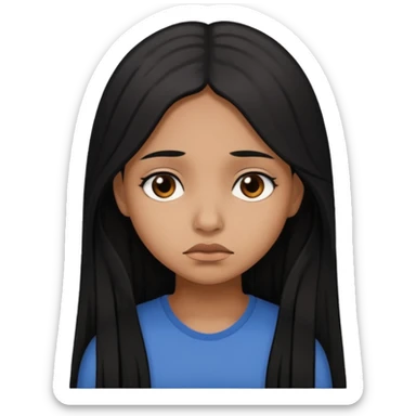 brown girl who has long black hair who is sad sticker
