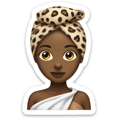 black girl with towel wrapped on head with cheetah print bra on sticker