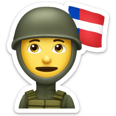 russian soldier with angry face and balaclava standing next to russian flag waving sticker