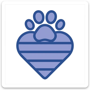 rainbow pride heart with a paw print on top, flat blue style, no text sticker