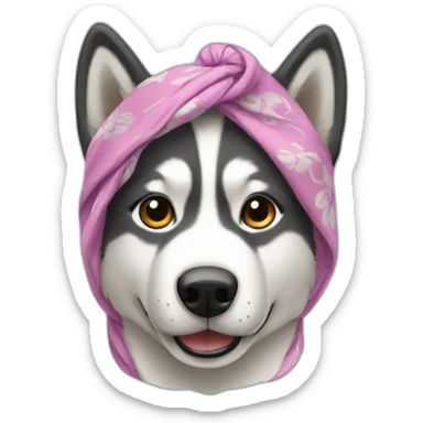 a husky with a foulard on his head covering his ears sticker