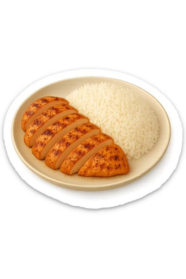 Riso con pollo cucinato su un piatto sticker