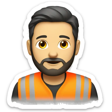 man with dark hair and beard and hi vis jacket sticker