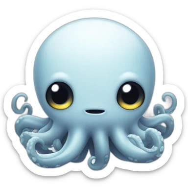 cute white kraken with cute face shy  sticker