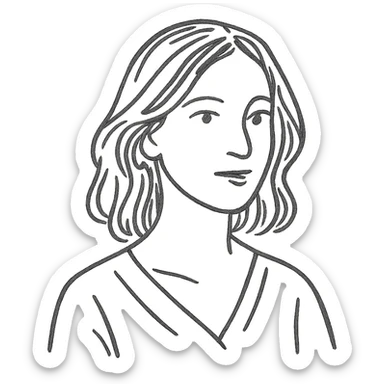 tasteful portrait of a brunette woman, hand-drawn look, black and white, elegant sticker