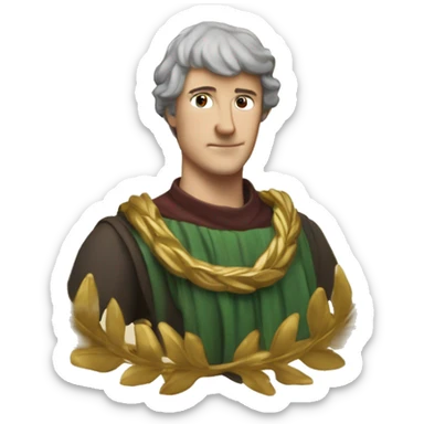 Petrarch holds a golden laurel wreath in his hand sticker