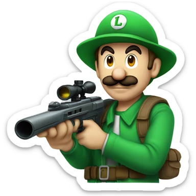 Luigi with a silencer sniper gun sticker