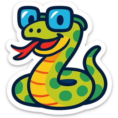 nerd snake with glasses, fun and expressive style, colorful cartoon illustration sticker