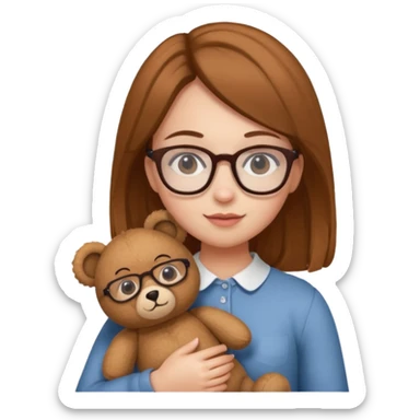  girl with single teddy bear she is wearing glasses sticker