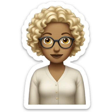 blond curly hair woman with beige glasses sticker