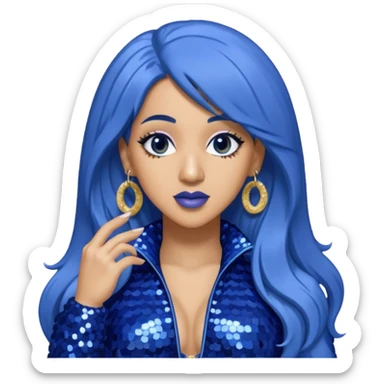 Cardi B with long dark blue hair, light periwinkle sequin outfit sticker