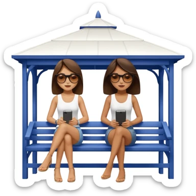Two brunette women sitting on a white gazebo sticker