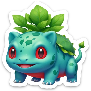 Bulbasaur emoji inspired by the Rednote app icon, modern, vibrant colors including green, blue, and red, no music note, clean app icon style sticker