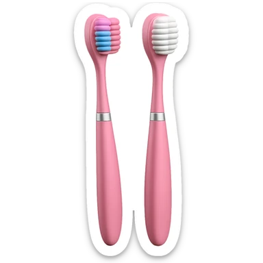 Edit the toothbrush image to have a pink handle while keeping the design clean and modern with a slim, slightly curved handle and compact head. The bristles should remain soft, evenly spaced, and clearly visible. Maintain the Apple-style 3D rendering, soft lighting, subtle shadows, and transparent background. No anthropomorphic features. sticker