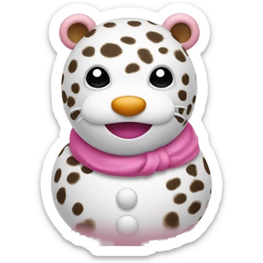 Pink snowman with a leopard nose sticker