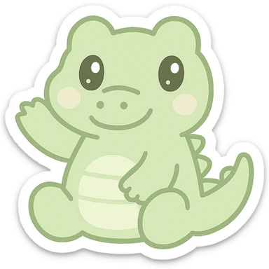 kawaii style crocodile, sitting, waving, soft green, sparkly eyes sticker