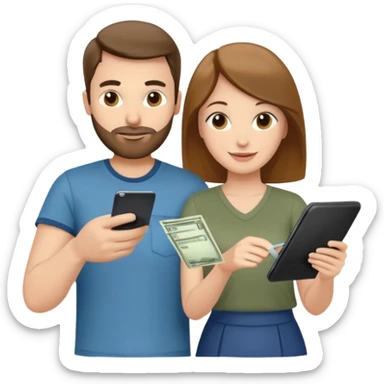 casually dressed stylish husband and wife in their 30ss avatars reviewing their finances together  sticker