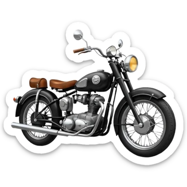 Illustrate a vintage motorcycle with round headlamp & rustic metal parts sticker
