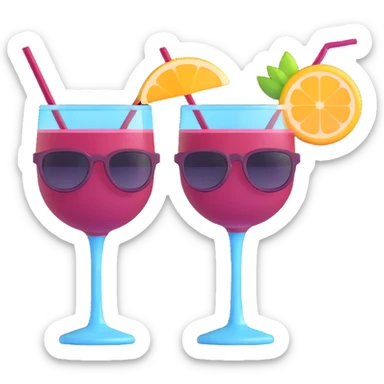 3D emoji style cocktail glass with burgundy drink and a pair of sunglasses resting on the rim sticker