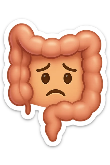 emoji stile iphone di un intestino con mal di pancia, espressione preoccupata sticker