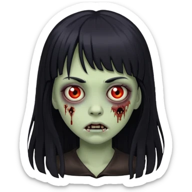 girl zombie with black long hair and bangs sticker