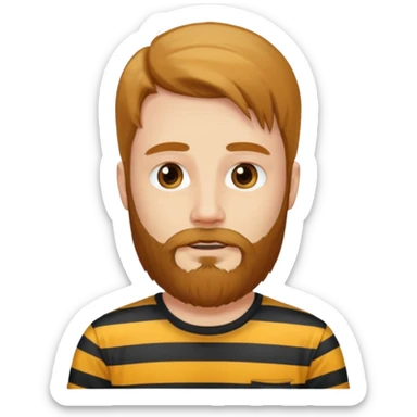 man with long hair and beard wearing vertical striped t-shirt sticker