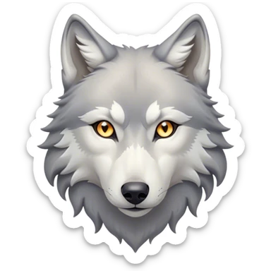 Cinematic Noble Wolf Portrait Emoji, Poised and regal, with a strong, lean build and a sleek, well-groomed Fur of grey and white, deep-set soulful piercing eyes, Simplified yet sharp and sophisticated features, highly detailed, glowing with a soft, dignified glow, high shine, intelligent and fierce, stylized with an air of wild majesty, focused and attentive, soft glowing outline, capturing the essence of a watchful and confident alpha, so majestic it feels as though it could howl out of the screen with effortless authority! sticker
