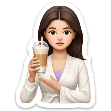 Selina Gomez holding an ice latte, doing yoga, traveling. spa, massage, luxury  vibes. Mood: calm, rich, feminine, magnetic. sticker