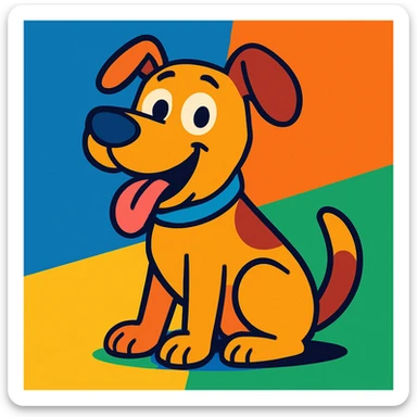 um cachorro feliz, estilo cartoon colorido sticker