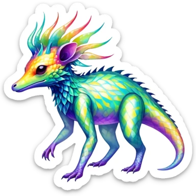 a translucent iridescent ethereal tropical edgy vernid-fionbri-creature with splash patterns full body sticker