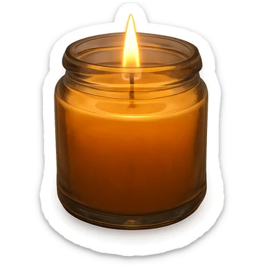 cozy candle in a glass jar, warm glow sticker