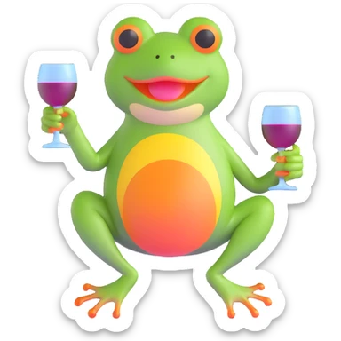 cartoon frog with a wine glass sticker
