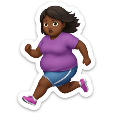 Sad fat girl running dark hair sticker