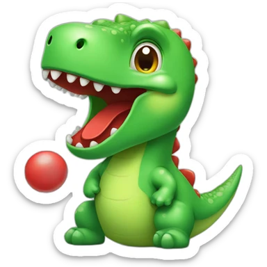cute green dinosaur with a red candy sticker