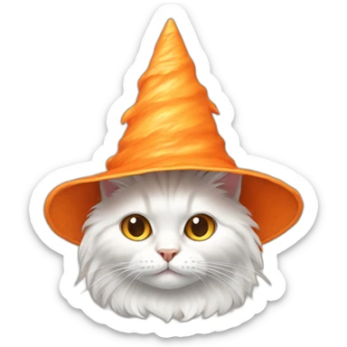 White-orange fluffy cat in cone witch hat sticker