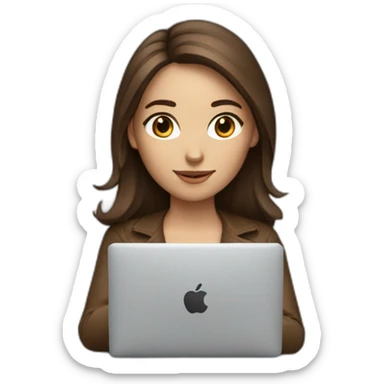 Beautiful programmer girl with brown hair working with MacBook sticker