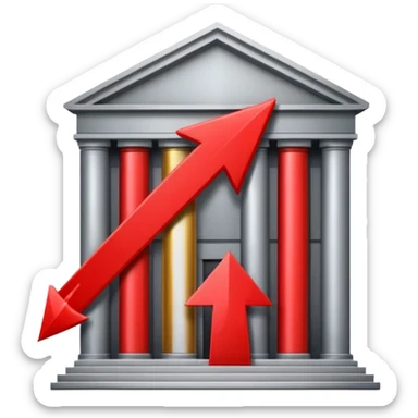 bank building with a red downward arrow, representing negative bank balance sticker