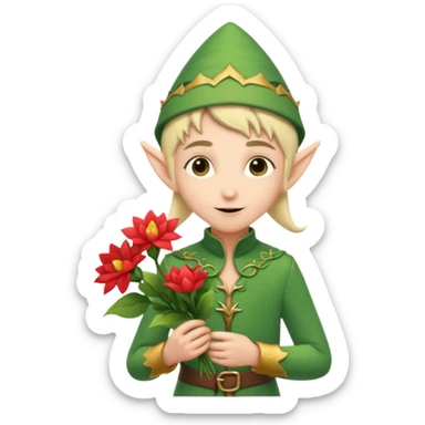 elf woth flower boque sticker