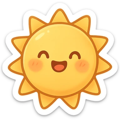 smiling sun, yellow with blushing cheeks, cheerful and bright, chibi style sticker sticker