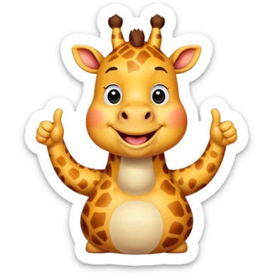 Cartoon short, fat dwarf cute giraffe with a big smile, giving a big thumbs-up sticker