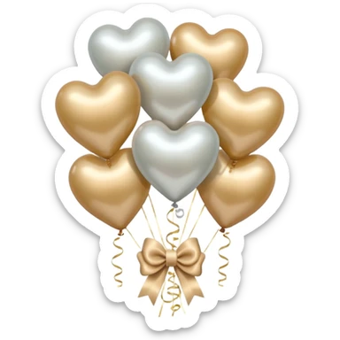 pearl-colored bow and 6 beige  metallic aesthetic heart-shaped balloons sticker
