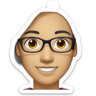 a woman wearing glasses with shoulder-length black hair, white skin, narrow eyes, was smiling sticker